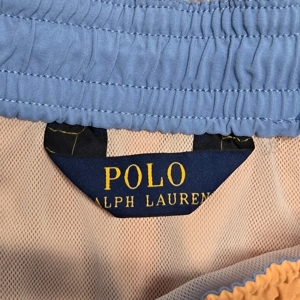 Polo Ralph Lauren Mens Orange Peach Swim Trunks Blue Pony Logo Mesh Lined 2XB 40